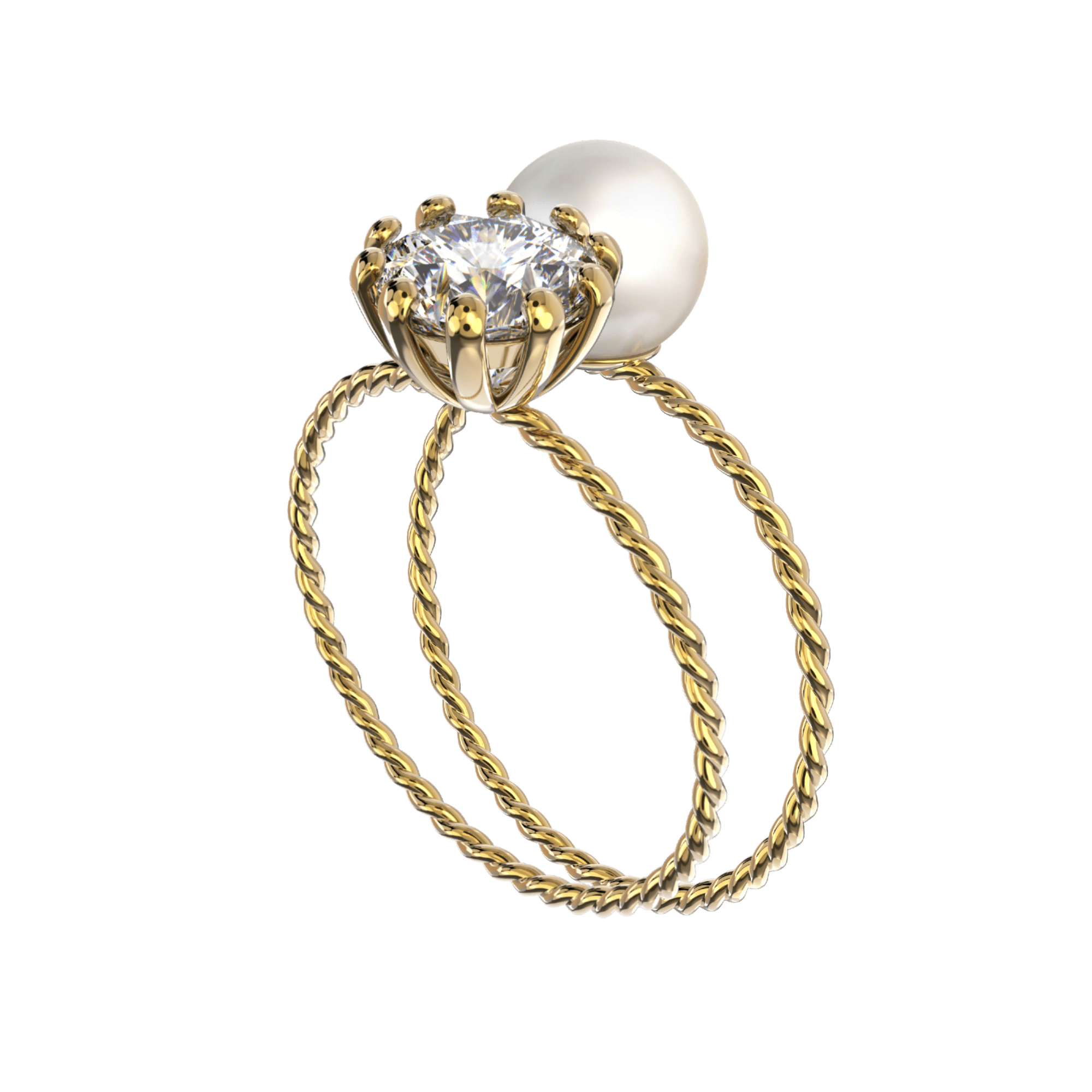 Pearl & Shine Ring Set 925er Sterling Silber 18 Karat vergoldet Süßwasserperle und weißer Saphir ATELIER VI VA
